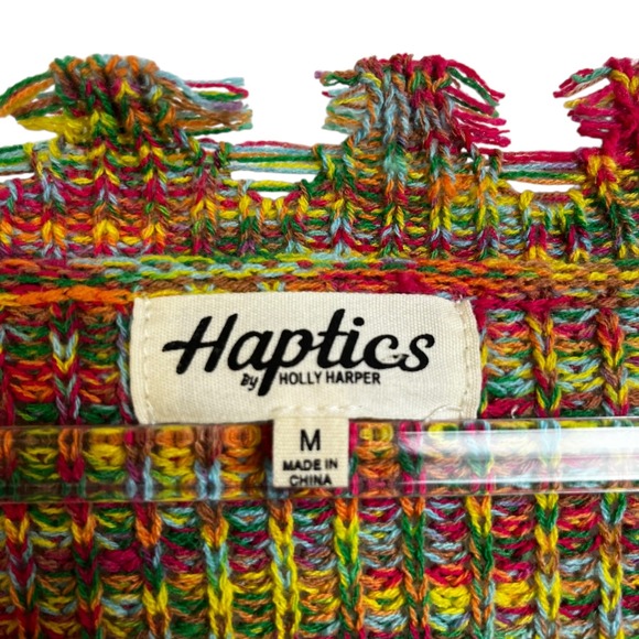 Haptics by Holly Harper Multi Color Distressed Knit V Neck Sweater Size M - Picture 5 of 9
